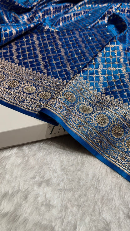 Firozy Banarasi Brocade With Swarovski Work Soft Katan Silk Saree - BSK44