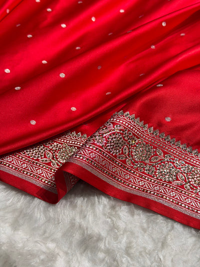 Banarasi Red Shades Booti With Swarovski Stone Work Mashru Silk Saree BMCS65