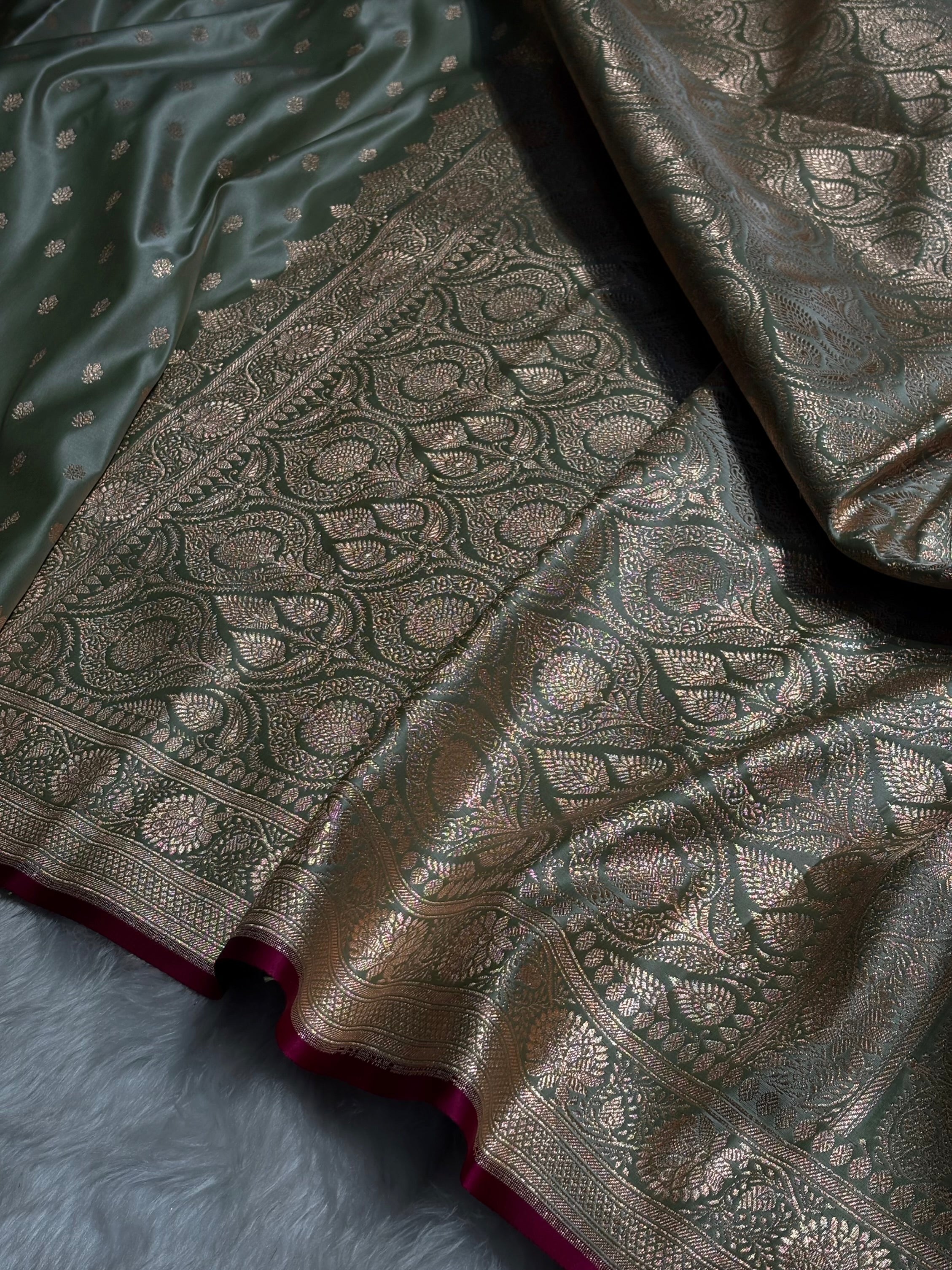 Pista Booti Satin Katan Silk saree SK28