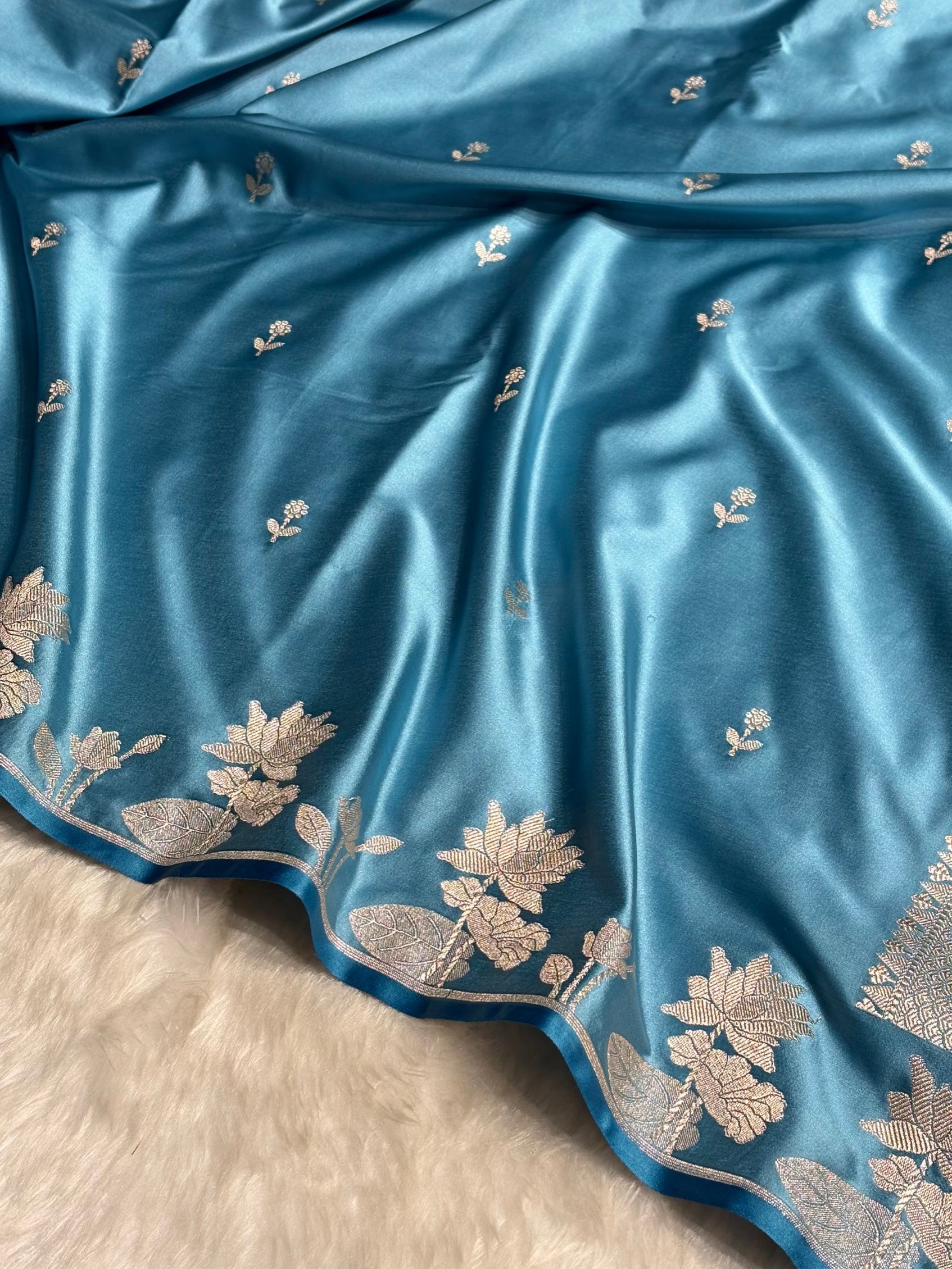 Sky Blue Booti Motif Mashru Silk Saree MS11