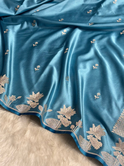 Sky Blue Booti Motif Mashru Silk Saree MS11