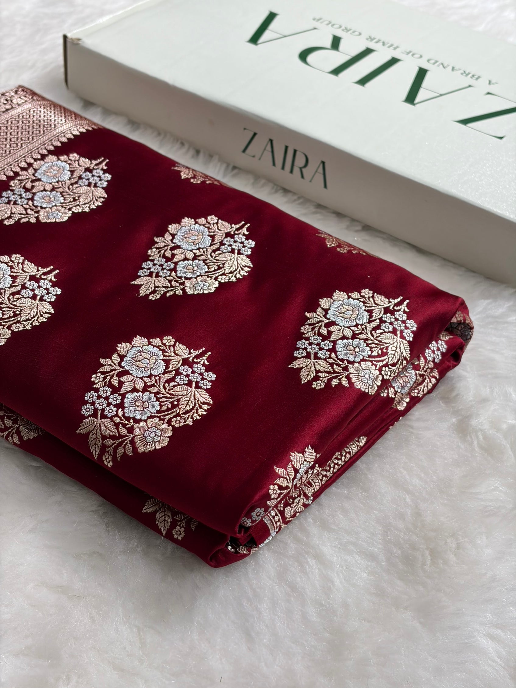 Premium Banarasi Satin Katan Saree With Minakari Boota in Maroon Shades SK93