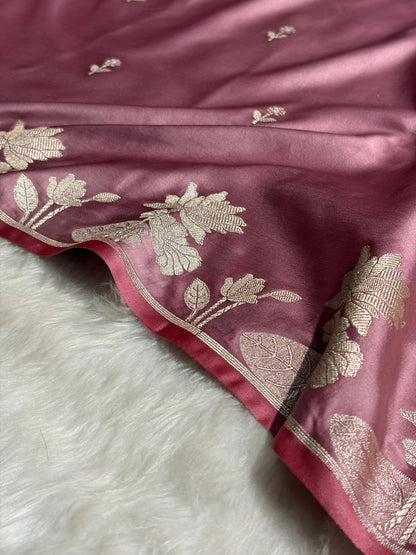 Baby Pink Floral Border Booti Mashru Silk Saree MS54