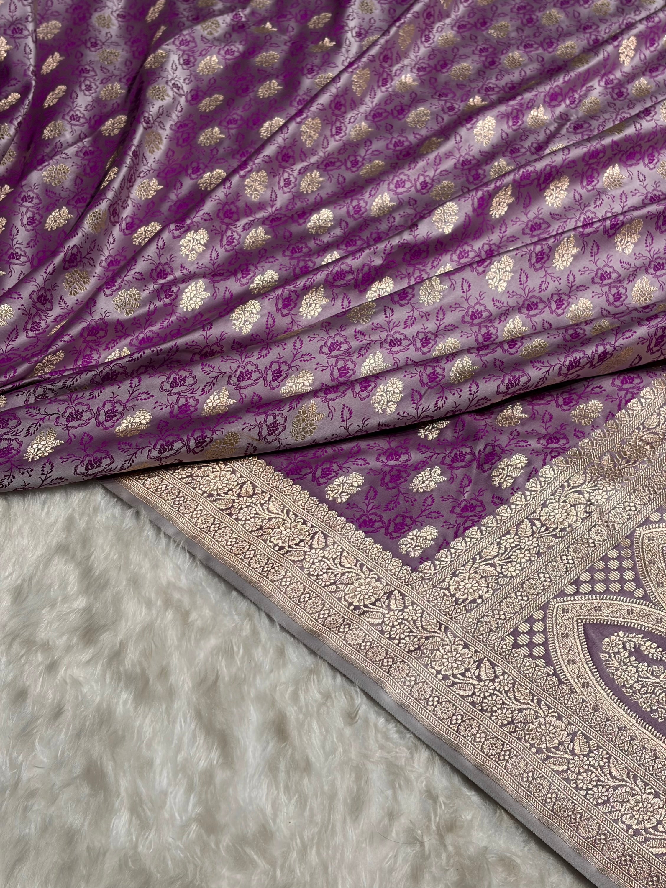 Cross Lavender Shades Tanchoi Motif Mashru Silk Saree MST-10