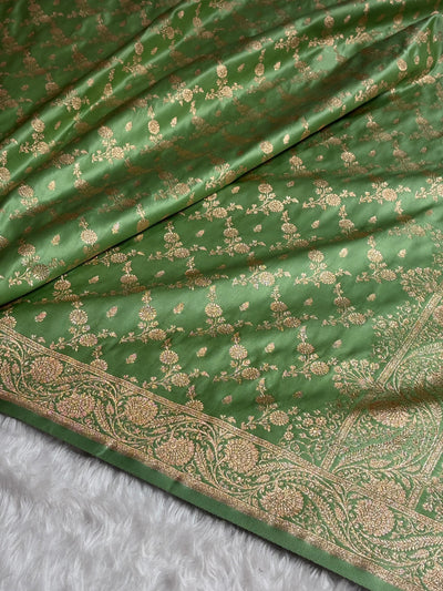 Banarasi Satin Katan Saree Jaal Pattern In Pista Shades SK133