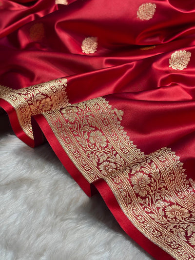 Maroon Booti Pattern Satin Katan Silk Saree SK65