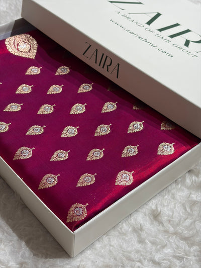 Banarasi Magentic Red Shades Minakari Booti Pattern Banarasi Satin Silk Saree SS60