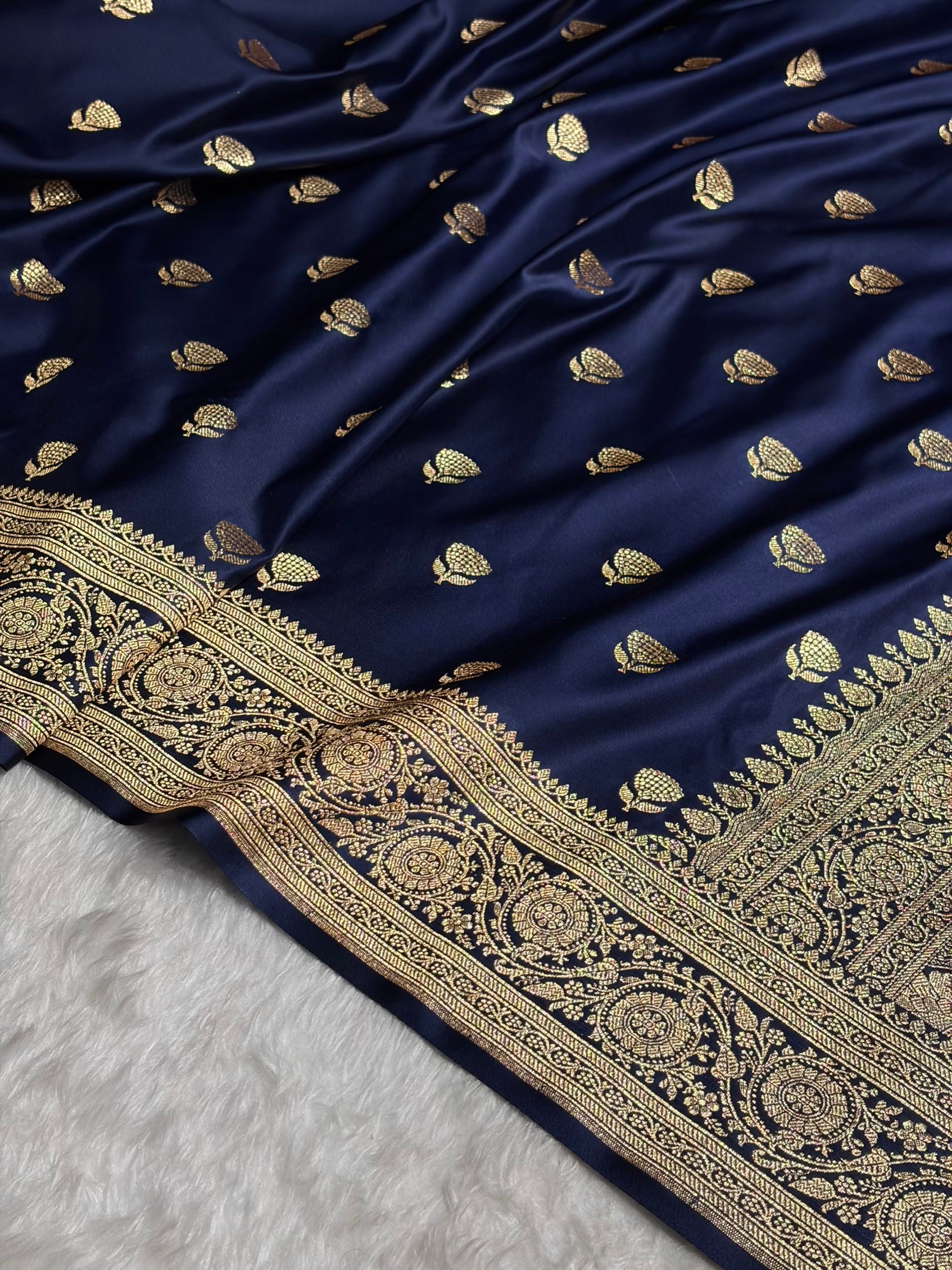 Banarasi Satin Katan Saree in Navy Blue Shades SK85