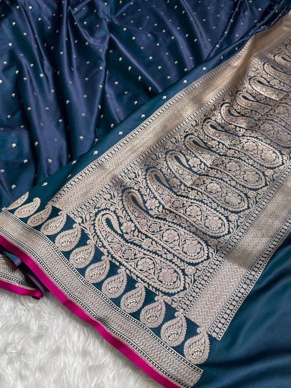 Teal Booti Motif Mashru Silk Saree