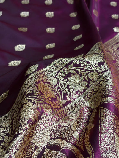 Wine Shades Booti Pattern Banarasi Satin Silk Saree SS58