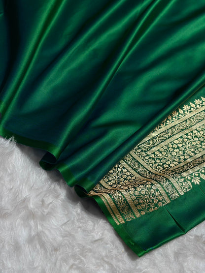 Banarasi Satin Katan Saree in Cross Green Shades SK89