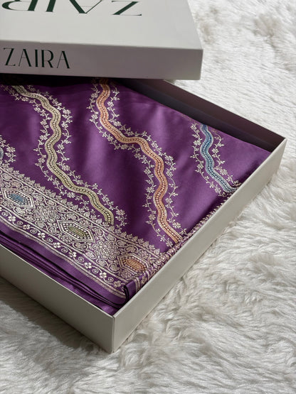 Banarasi Minakari Cross Pattern in Lavender Shades Mashru Silk Saree MCS93