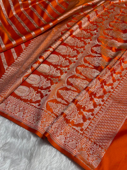 Orange With Floral Border Mashru Silk Saree MSM-98