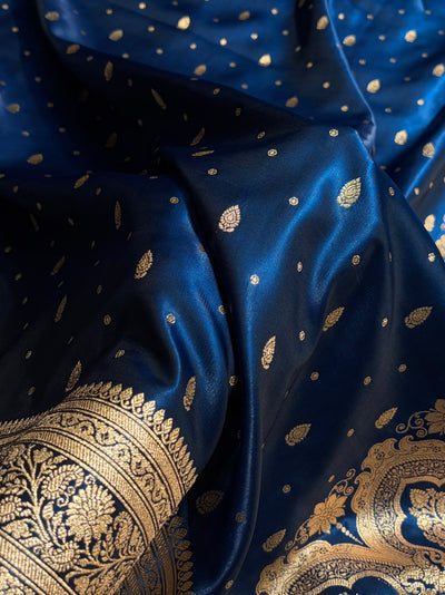 Banarasi German Blue Shades Booti Pattern Banarasi Satin Silk Saree SS64