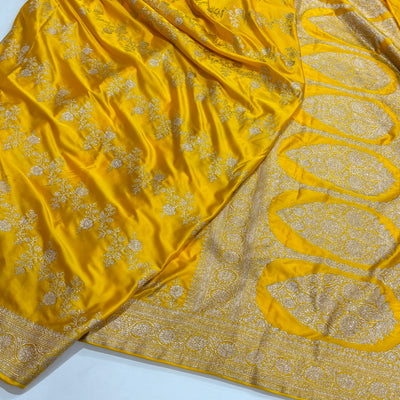 Mango Yellow Cross Mashru Silk Saree