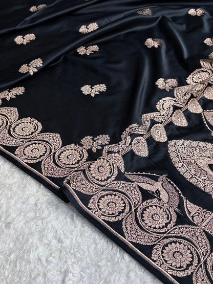 Black Shades Banarasi Boota Pattern Floral Mashru Silk Saree MSM-110