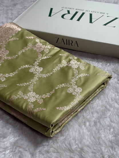 Pista Shades Banarasi With Floral Border Mashru Silk Saree MSM-127