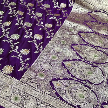 Mashru Katan Meena Silk Saree in Purple Shades.