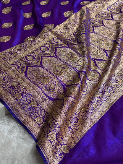Purple Shades Banarasi Satin Silk Boota with Swarovski Work BSS05 (E)