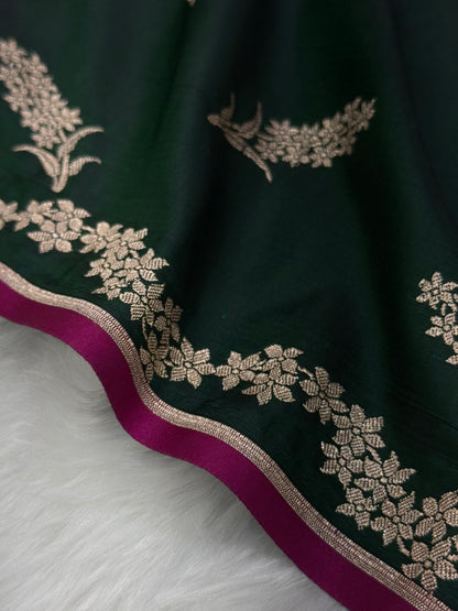 Dark Bottle Green Motif Mashru Silk Saree MSM 42