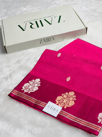 Rani Shades Meena Boota Handwoven Pure Katan Raw Mango Silk RM-01