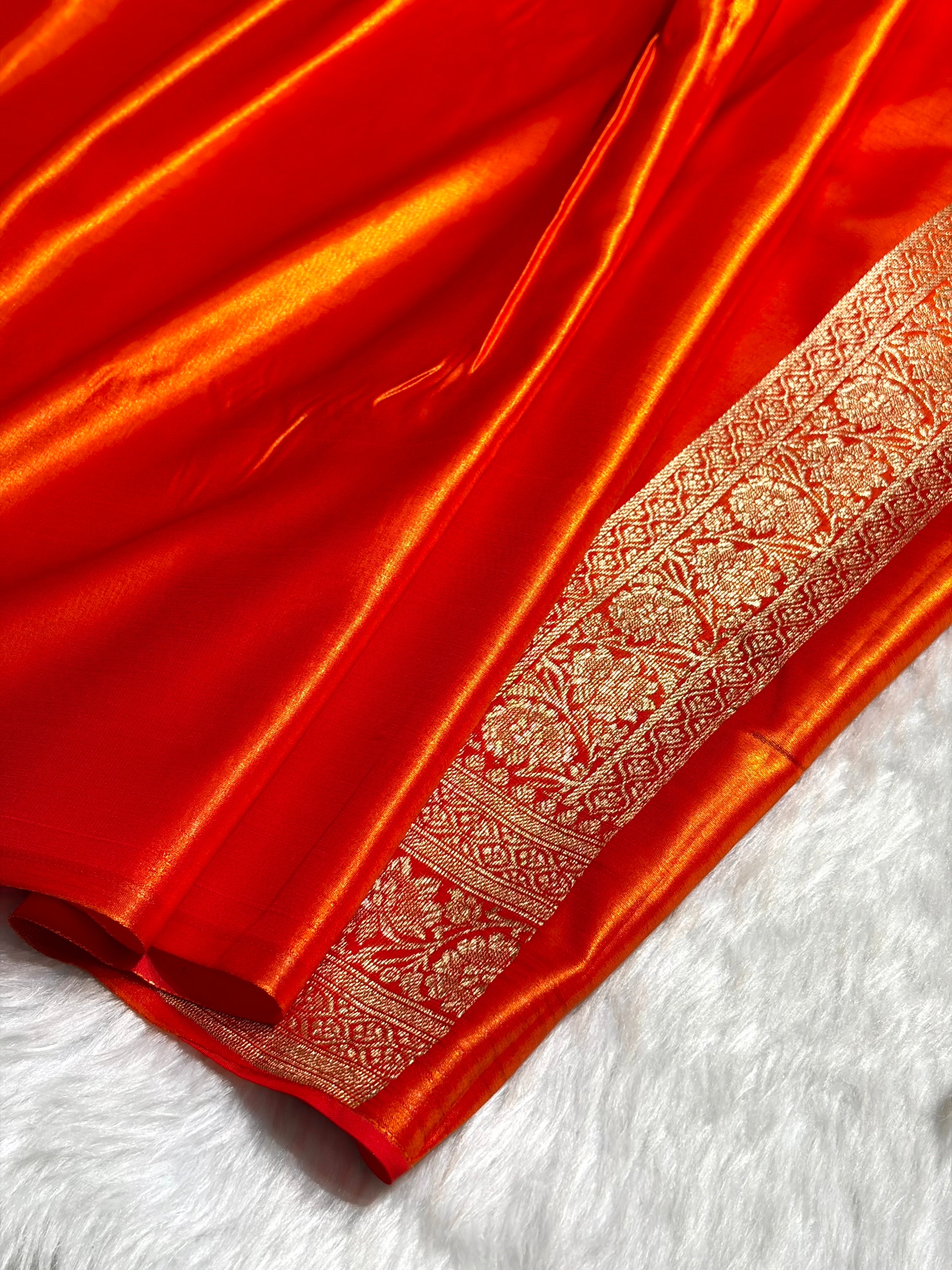 Fire Gold Shades Banarasi Satin Silk Saree SS34