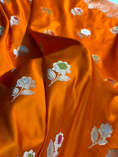 Premium Banarasi Satin Katan Saree With Minakari Boota in Orange Shades SK94