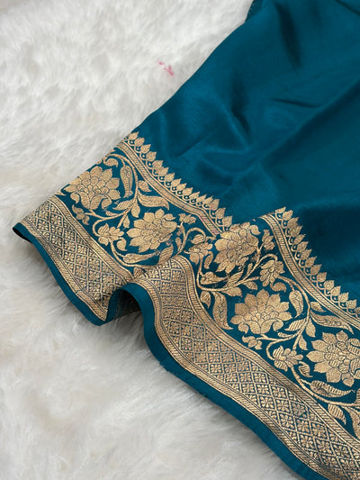 Banarasi Sea Green With Rama Contrast Shades Minakari Boota Handwoven Pure Paper Silk RM-84