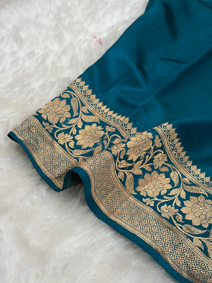 Banarasi Sea Green With Rama Contrast Shades Minakari Boota Handwoven Pure Paper Silk RM-84