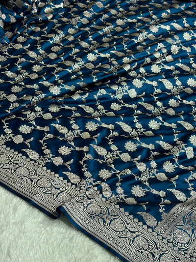 Banarasi Navy Blue Shades Jaal Mashru Silk Saree MCS42
