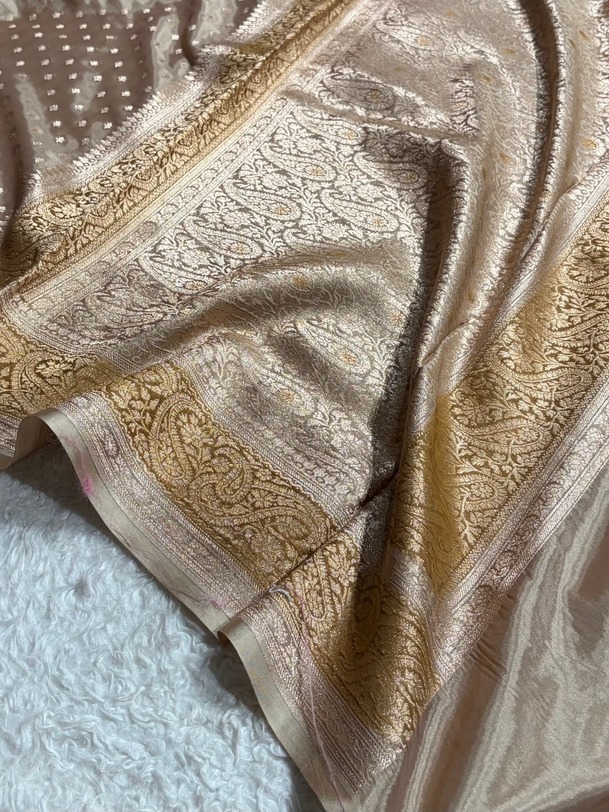 Tusser Shades With Contrast Border Crepe Silky Katan Banarasi Saree CSK-05