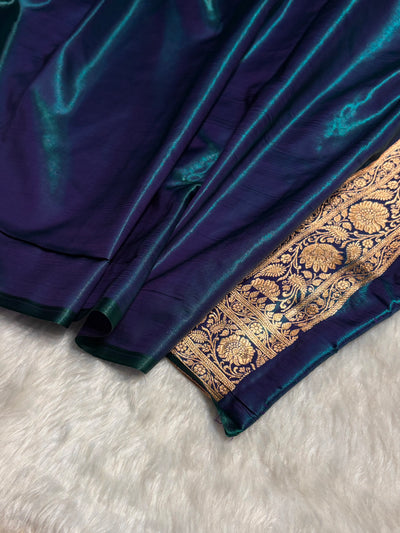 Satin Silk Banarasi Jaal In Peacock Shades With Gotta Patti  SSGP18