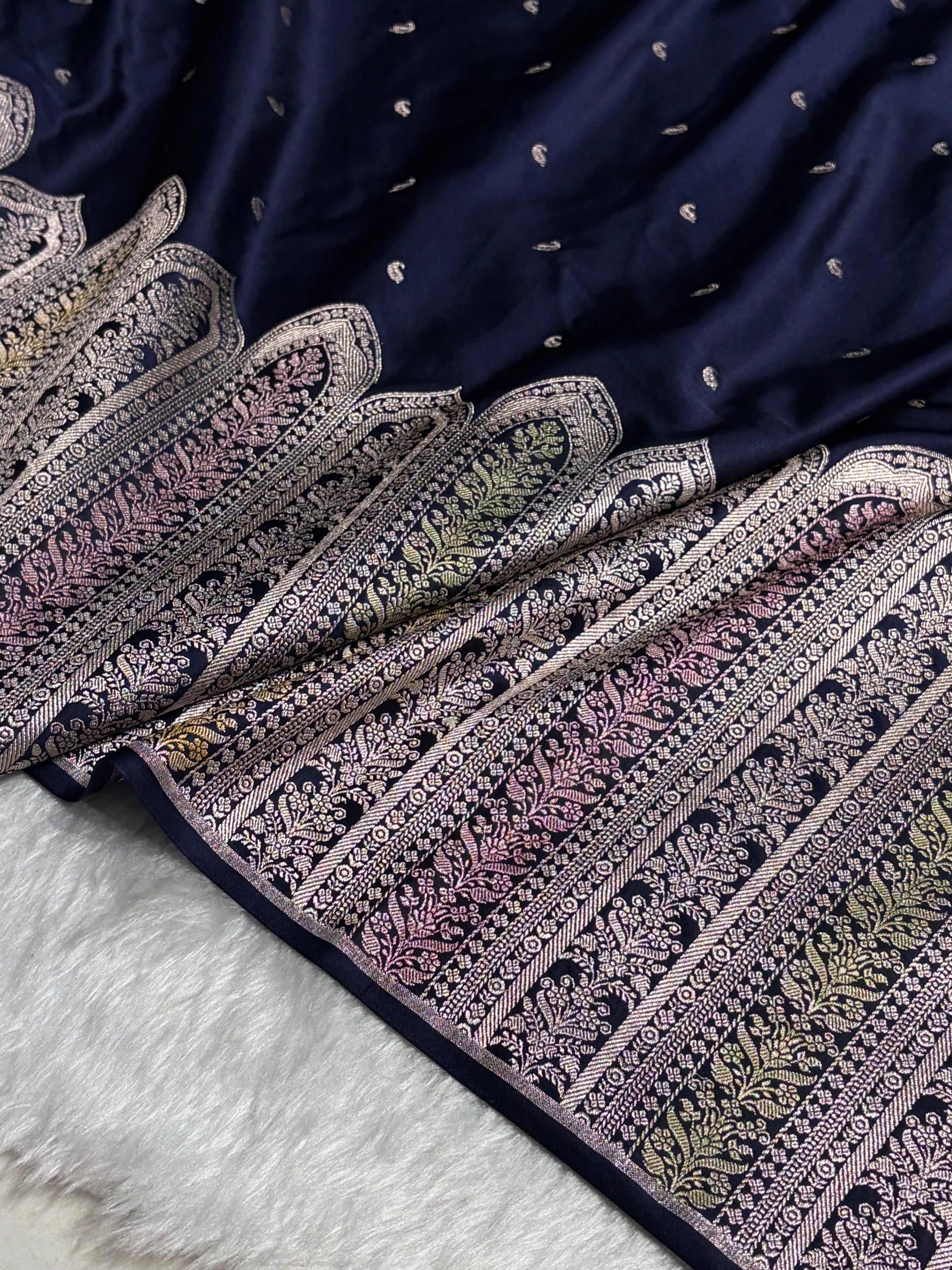 Skirt Border Purple Bananasi Minakari Mashru Silk Saree MS13