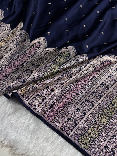 Skirt Border Navy Bananasi Minakari Mashru Silk Saree MCS13
