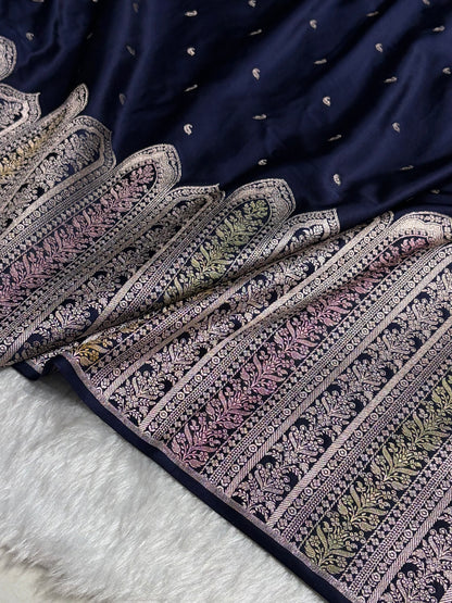 Skirt Border Purple Bananasi Minakari Mashru Silk Saree MS13