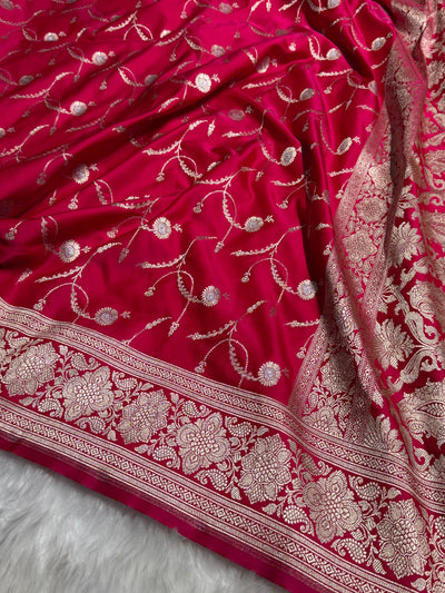 Cross Rani Shades Banarasi Jaal Pattern Floral Minakari Mashru Silk Saree MSM-103