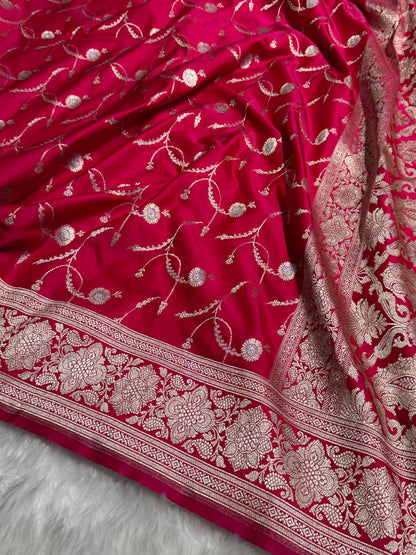 Cross Rani Shades Banarasi Jaal Pattern Floral Minakari Mashru Silk Saree MSM-103