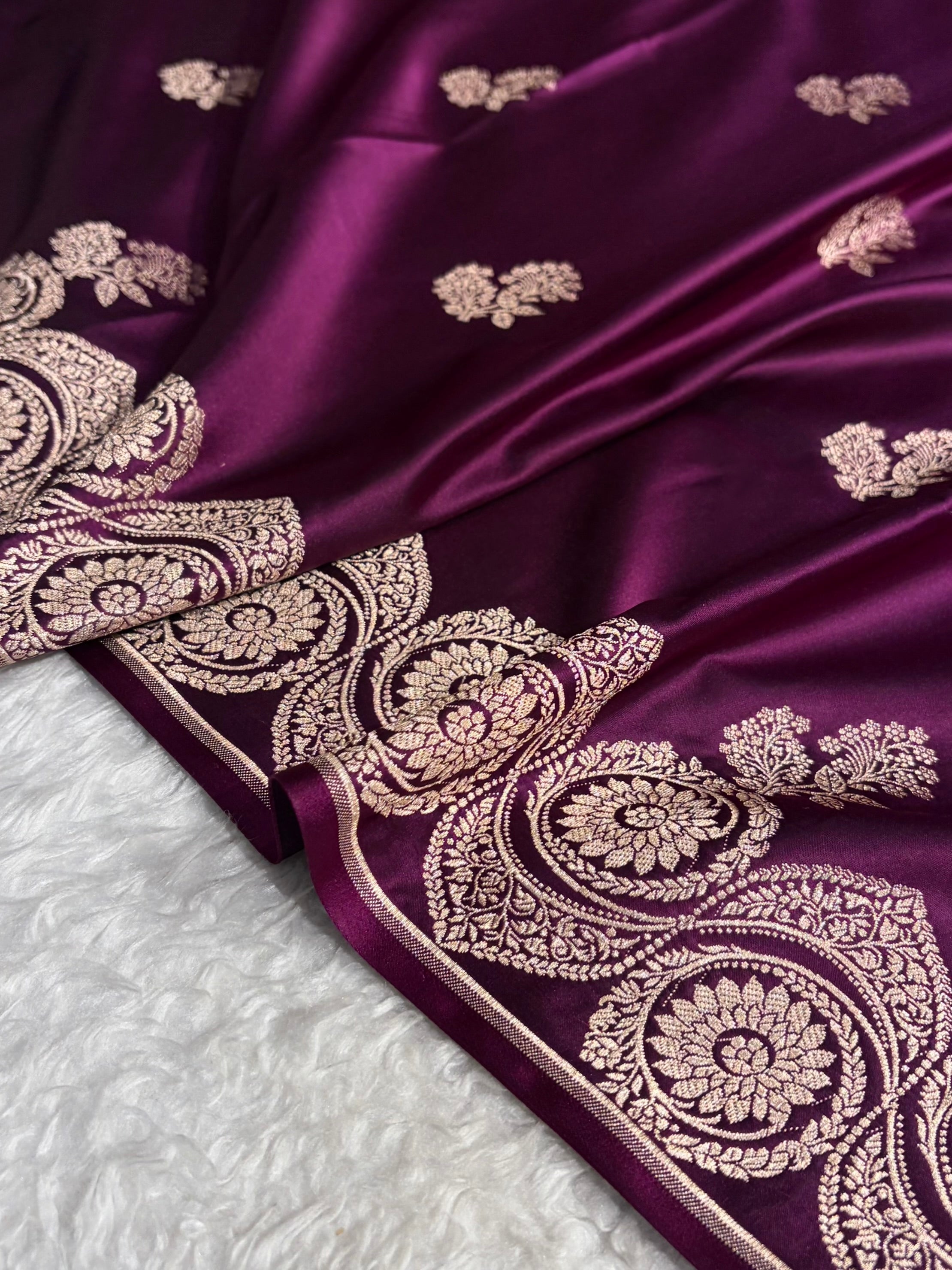 Wine Shades Banarasi Boota Pattern Floral Mashru Silk Saree MSM-110