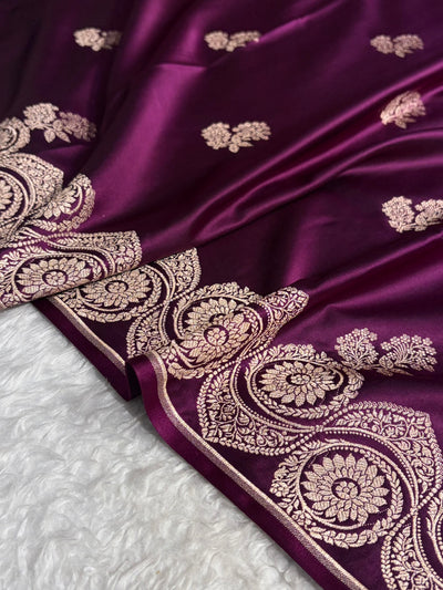 Wine Shades Banarasi Boota Pattern Floral Mashru Silk Saree MSM-110