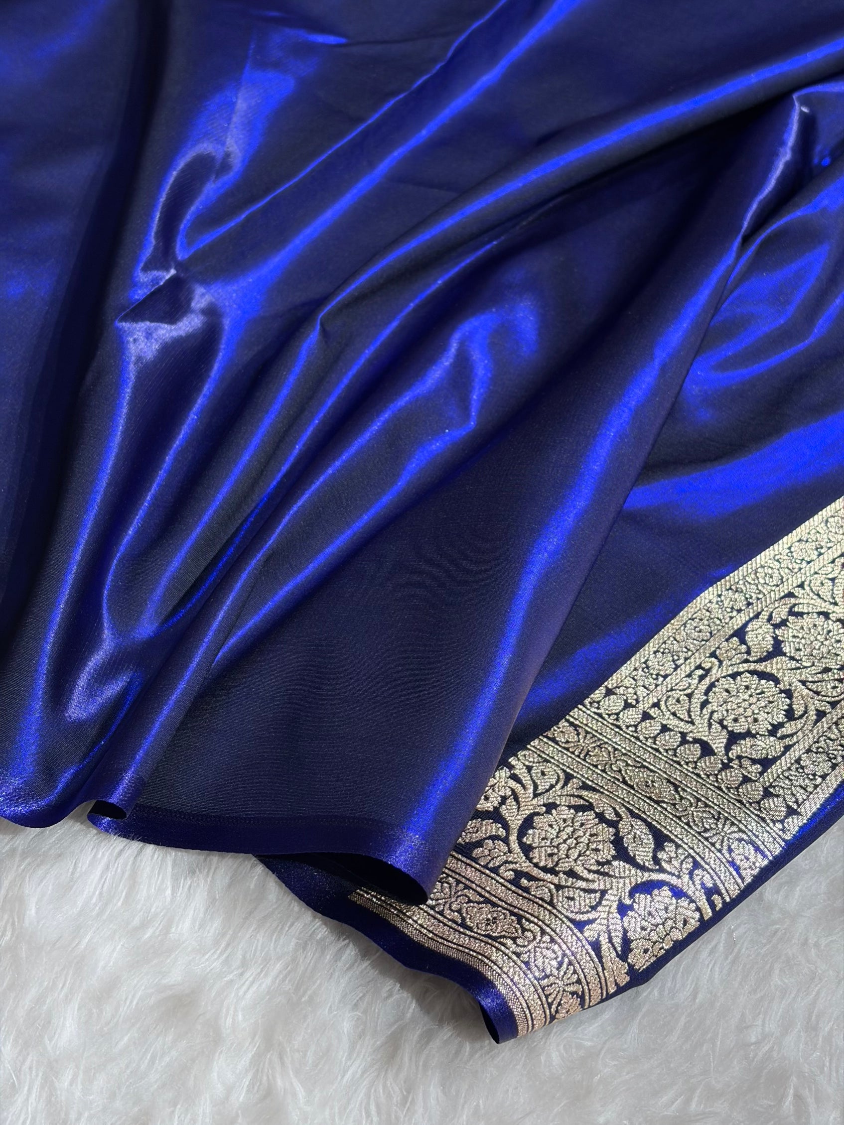 Dark Royal Blue Booti satin Silk Saree SS01
