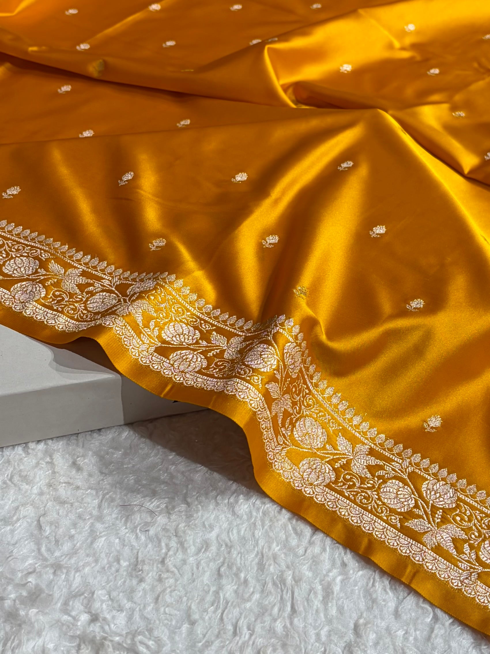 Mustard Shades Banarasi Boota Pattern Floral Mashru Silk Saree MSM-118