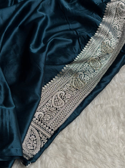 Beautiful German Blue Booti with Swarovski Work Mashru Silk Saree BSS06