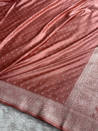 Peach Shades Banarasi With Floral Booti Pattern Mashru Silk Saree MSM-133