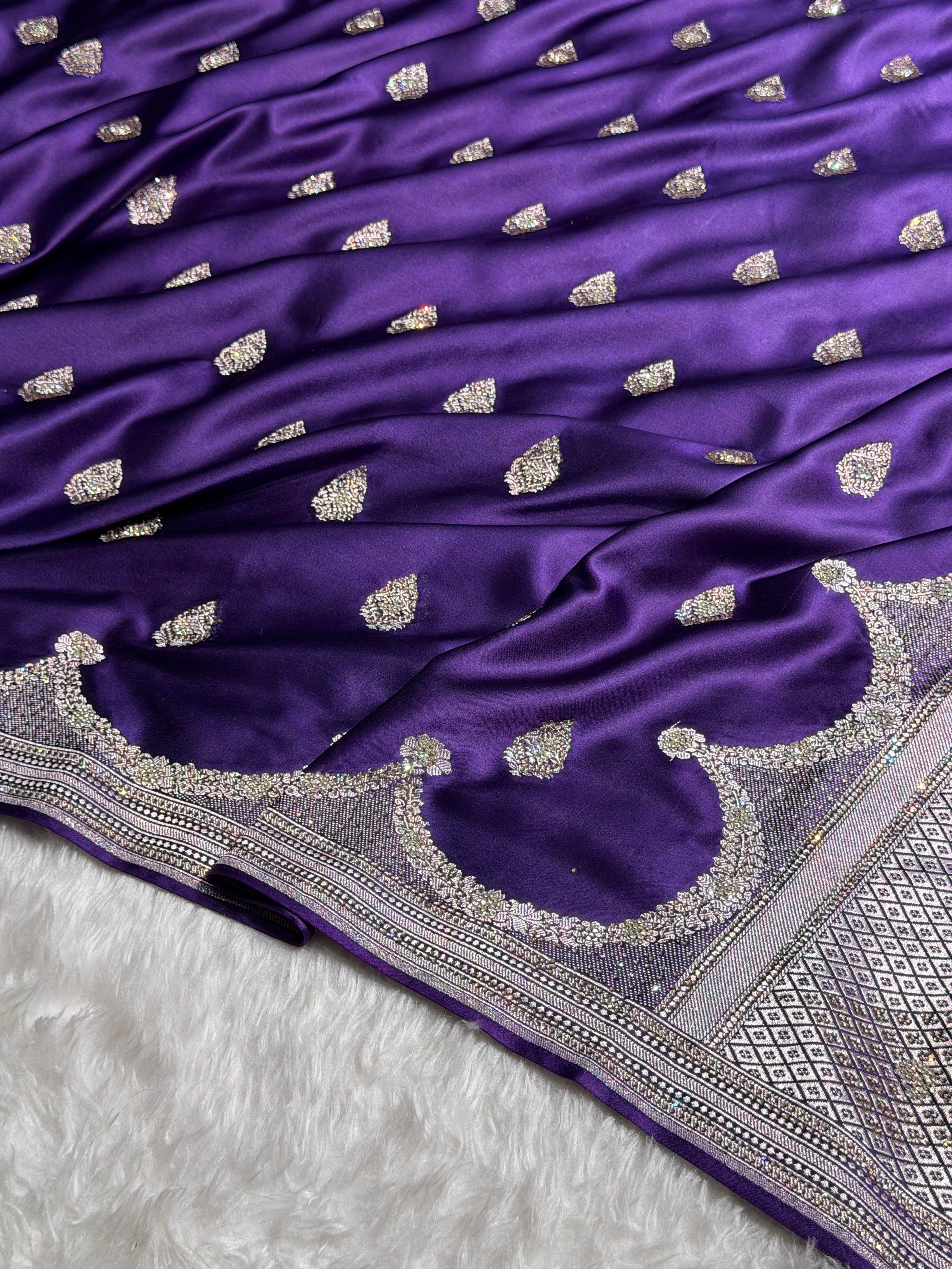 Purple Shades Scallop With Swarovski Work Mashru Silk Saree BMCS20