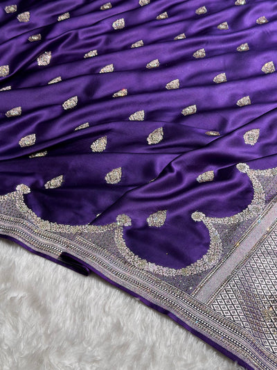 Purple Shades Scallop With Swarovski Work Mashru Silk Saree BMCS20