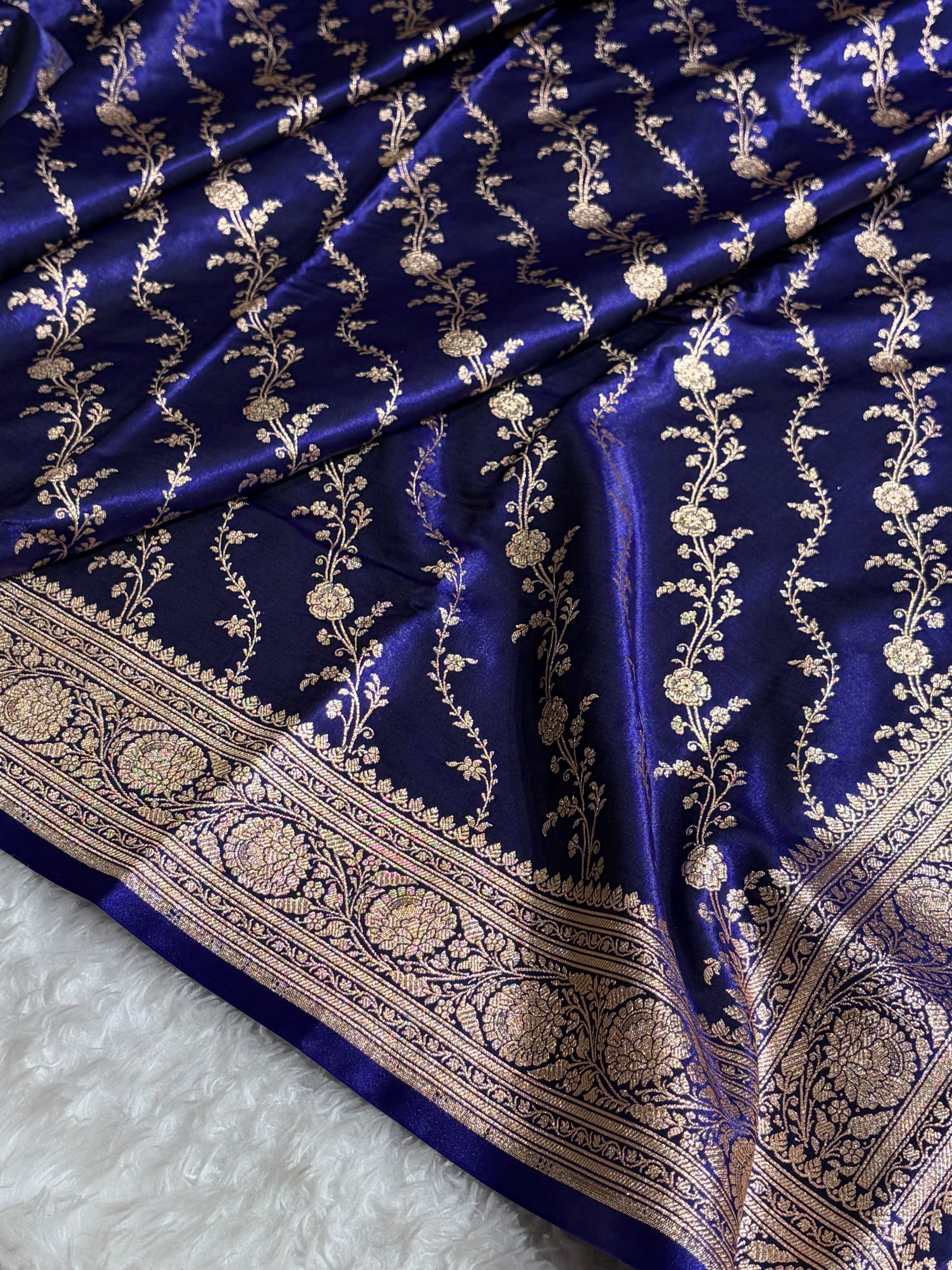 Satin Silk Cross Pattern in Royal Blue Shades SS37