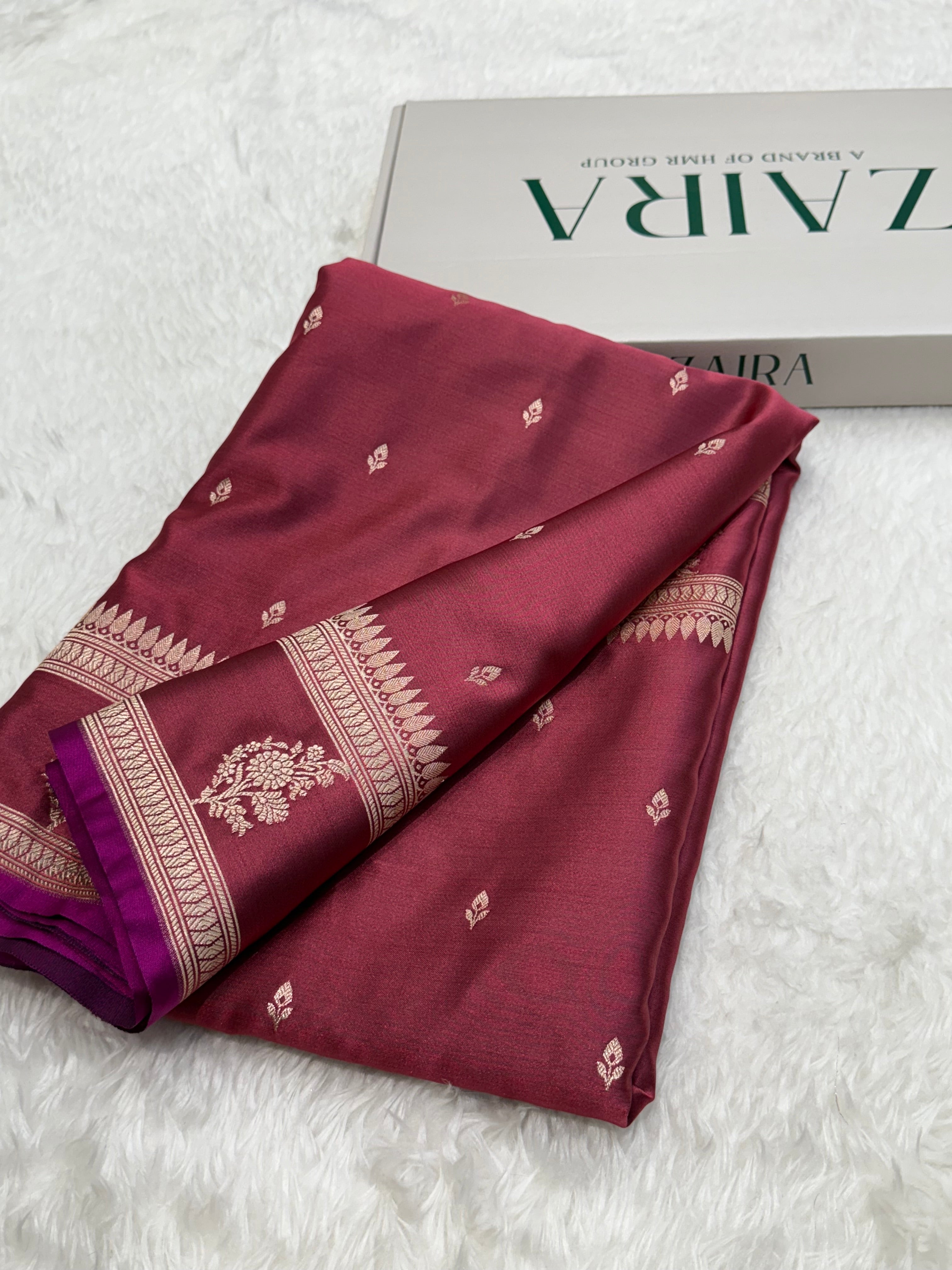 Dusty Peach Booti Mashru Silk Saree
