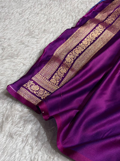 Banarasi Satin Katan Saree Booti Pattern in Cross Purple Shades SK128