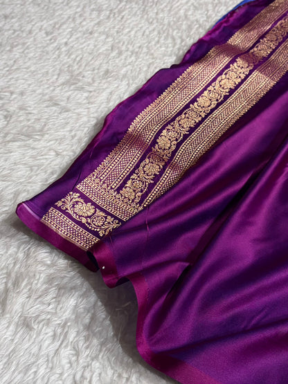 Banarasi Satin Katan Saree Booti Pattern in Cross Purple Shades SK128
