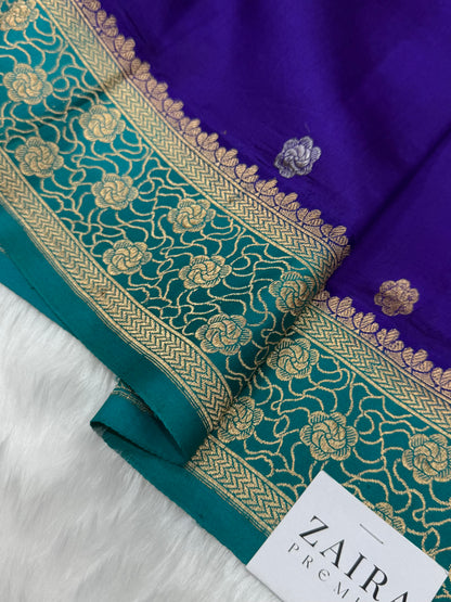 Purple with Peacock Shades Meena Boota Handwoven Raw Mango Silk RM-42